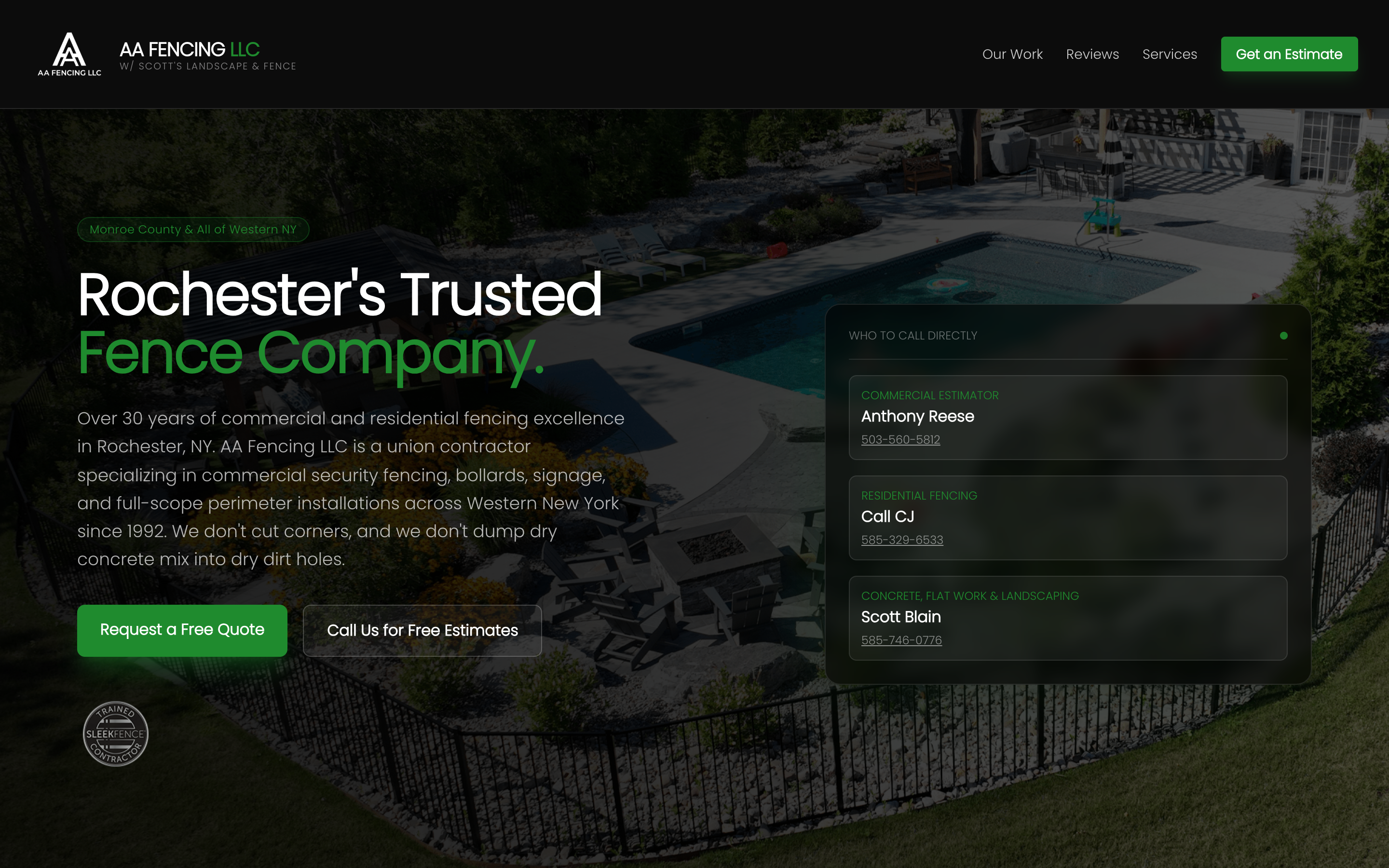 AA Fencing LLC website — desktop view