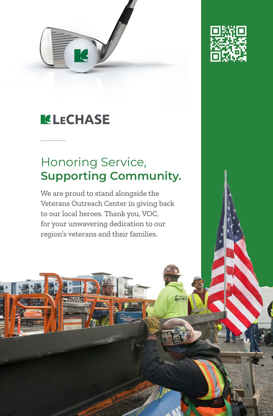 Golf Fore Vets 2026 sponsor ad designed by Zandyr Meakin for LeChase Construction