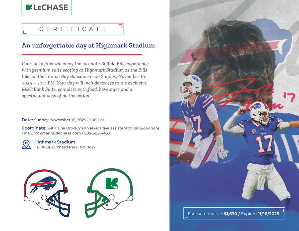 Josh Allen jersey certificate designed by Zandyr Meakin for LeChase Construction