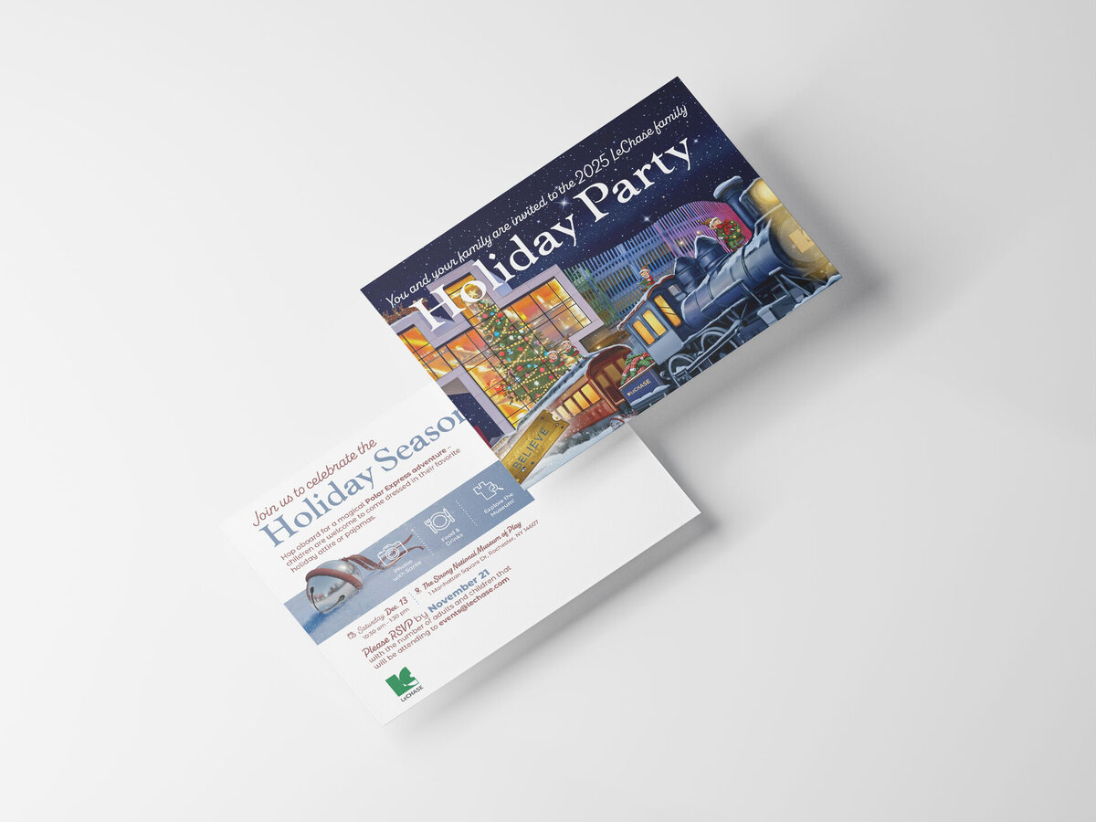 Holiday party invite designed by Zandyr Meakin for LeChase Construction