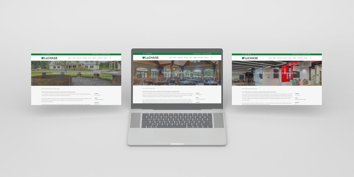 LeChase Construction website case studies designed by Zandyr Meakin