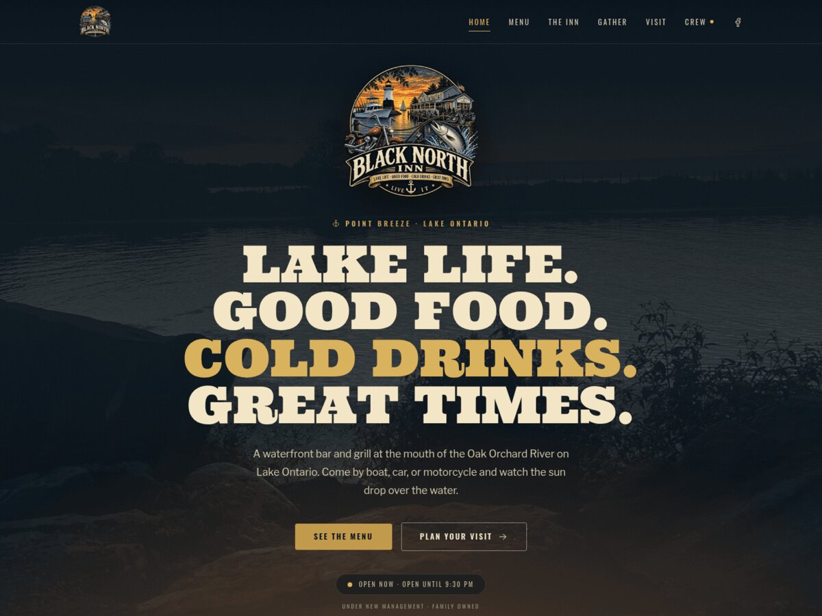 Black North Inn waterfront bar and grill website designed by Zandyr Meakin Graphics