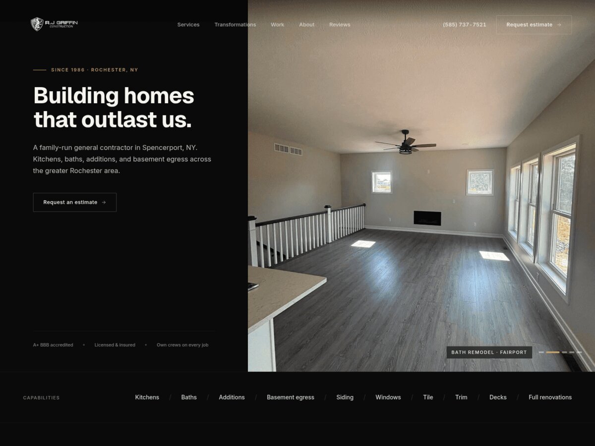 RJ Griffin Construction website designed and built by Zandyr Meakin Graphics